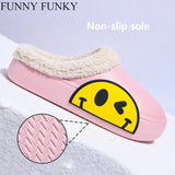 FUNKY 2021 Winter Women's Shoes EVA Faux Fur Non-slip Sole Fleece Sock Smiley Face Slipper Shoes For Women Couple