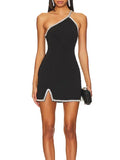 Sexy Dress Women 2025 Summer New Fashion Temperament Collar Water Drill Splicing Design Short
