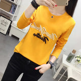 Embroidery Autumn T-shirt Women New Fashion Simple Long Sleeve Tops Lovely Black White Loose Female T-shirt Plus