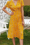 Floral Printed Beach Dress Women Boho Short Sleeve V Neck Split Elegant A Line Party Holiday Dress Casual
