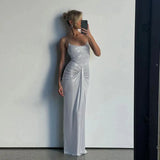 Silver Wrap Design Strap Maxi Dress- Outfit