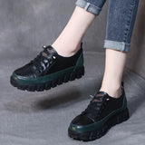 Sneakers Women Genuine Cow Leather Flats Round Toe Lace-Up Spring Autumn Lady Casual Flat Shoes Handmade Women