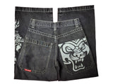 New High Street Hiphop Hip Hop Brand Printed Jeans Men's Straight Baggy Wide-Legged
