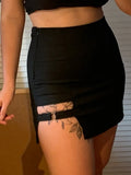 Style Black Hip Skirts Irregular Hem Pencil Micro Mini Skirt Sexy Slim Women Party Skirts Black Bodycon Short