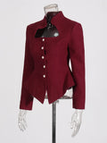 British Wind 2025 New Standing Collar Hollow Out Waist Irregular Short Texture Long Sleeve Suit Jacket