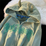 cute horn letter flocking embroidery hooded cardigan hoodie women 2022 streetwear design sense niche couple hoodies