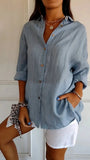 New Single-Dran Buckle Folding Collar Shirt Burst Lady Solid Color Can Sleeve