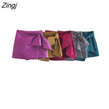 Women High Street 5 Colors Bow Decoration Texture Shorts Skirts Lady Zipper Fly Hot Shorts Chic Pantalone Cortos