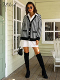 V Neck Women Button Black Houndstooth Cardigan 2020 Long Sleeve Sweater Autumn Winter Knitted Loose Oversized Jumper