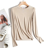 Quality Plain T Shirt Women Cotton Knitted Slim Elastic Basic T-shirts Female Casual Tops Long Sleeve T-shirt Women