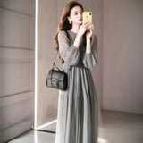 Unique Beautiful Temperament Goddess Fan Dress High Feeling Dignified Atmosphere Gentle Green