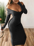 Winter Sexy Bodycon Midi Woman Dress Knitted Long Sleeve V Neck Party Elegant Robe Women's
