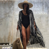Queens Women Striped Half Sleeve Beach Loose Bohemian Maxi Dress Ladies V-neck Lace Boho Kimono