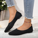 Version Of Knitted Breathable Shallow Mouth Flat Sole Single Shoes Large Size Flying Wet Sharp Lazy Working