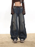 Zingj And Autumn New 2024 Niche Retro Street Metal Button Deconstruction Design Sense Washed To Do Old Jeans