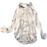 Long Sleeve Chic Blouses Women Korean Harajuku Satin Shirts Oversized Tops 2021 Autumn Simple All-match Tunic