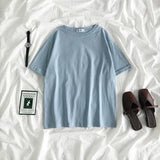 Tee Shirt Solid Color Basic T-Shirt Women Casual O-neck Harajuku Top Korean Hipster Cotton Basic