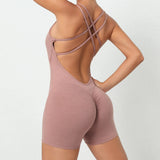 Backless Scrunch Sporty Tight Jumpsuit Raises Butt Playsuit Women Romper Summer Gym Fitness Short Overalls One Pieces