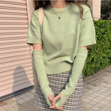 2022 Spring autumn Korean Style Knitted Sweater and pullover womens Sweet Girls Outwear Detachable Sleeve