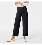Elastic Loose Wide Leg Straight Leg Jeans Nine Minutes Pants-Outfit
