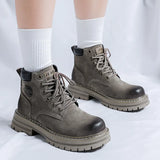 Zingj Martin Boots Male 2023 New Autumn And Winter With Velvet British Style Men's Shoes Overalls Low Top Leather Boots