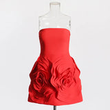 Famous Wind Brao A-Shaped Dress 2025 Spring New Party Dress Three-Dimensional Rose Big Flowers Spliced Dress