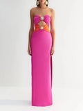 Small Design Long Dress 2025 New Fashion High-End Style Wrap Chest Set Drill Open Fork Dress