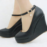 Bottom Heel Single Shoe With White Round Head Waterproof Table Slope Heel Wedding Shoes Pine