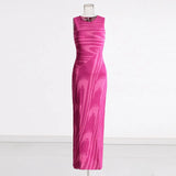 Sexy Bag Hip Dress 2025 New Fashion Round-Collar Elastic Body-Dupled Scarf Sleeveless Knitted Long