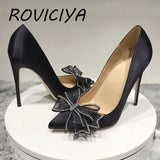 12cm pumps spring pointed toe high heels ladies shallow women shoes party evening nightclub silk black BM022