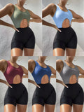 2022 New Solid Color Flat-Angled Trousers Hollow Conjoined Swimsuit