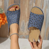 Large-Size Simple Flowers Hollow Thick Bottom Slippers Women Outside The Slope And Light Beach Cold