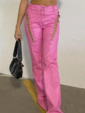Cut-out Lace Up Pu Leather Pants-Outfit