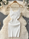 Knitted Summer Women Solid Dress 2023 Slim V Neck Elegant Sexy Vacation Fashion Ladies A Line Midi