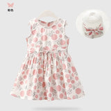 Girls Dress +Hat Cotton Comfortable Children's Dress 2021 Summer Dress Floral Girls' Sleeveless Dress For