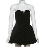 Sequin Strapless Puff Skirt Mini Dress- Outfit