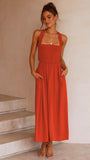 Zingj 2023 Sexy Outback Solid Color Cotton And Linen Collar Sling Dress
