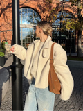 White Lapel Fleece Jacket- Outfit