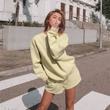 Autumn Women Tracksuit Loose Two Piece Sets Casual Long Sleeve Letter Sweatshirt & Elastic Waist Shorts
