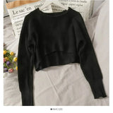 Autumn Women Solid Sweater O-Neck Loose Sweater Pullover Crop Top Sweaters Shirts Femme Knit Outwear
