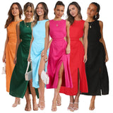 Zingj Sweet Wind Summer New Solid Color Closed Waist Round Collar Fashion Dress