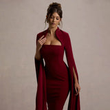 Solid Cape Bodycon Midi Dress- Outfit