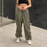 Drawstring Parachute Cargo Pants-Outfit