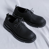 Zingj 2024 New Hot Style Casual Leather Shoes Spring And Autumn Black Low-Top Martin Boots Versatile Platform Shoes