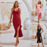 Independent Design Of The New Dress V-Neck Sleeveless Flounce Hem