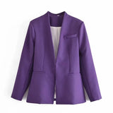 Solid Casual Women Suit Blazer Jacket Office Lady Double Pocket Cardigan Simple Coat Elegant Chic Streetwear