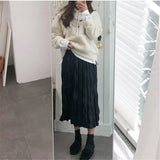 Summer Solid White Black gothic pleated skirts womens harajuku high waist long skirt plus size satin midi skirt