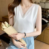 Tops for Women Satin Mesh Female Tank Top Sexy V-neck Woman Vest White Basic 2023 Ladies Tops Sleeveless Women