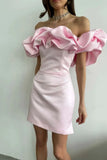 Women's Lotus Leaf Side Sexy Shoulder Dress Solid Color High-End Temperament Braid Skirt Dress Dress