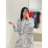 Folded Purple Snowflake Print Skirt Gentle Cream Purple Bump Color Daily Slim High Waist Open Straight